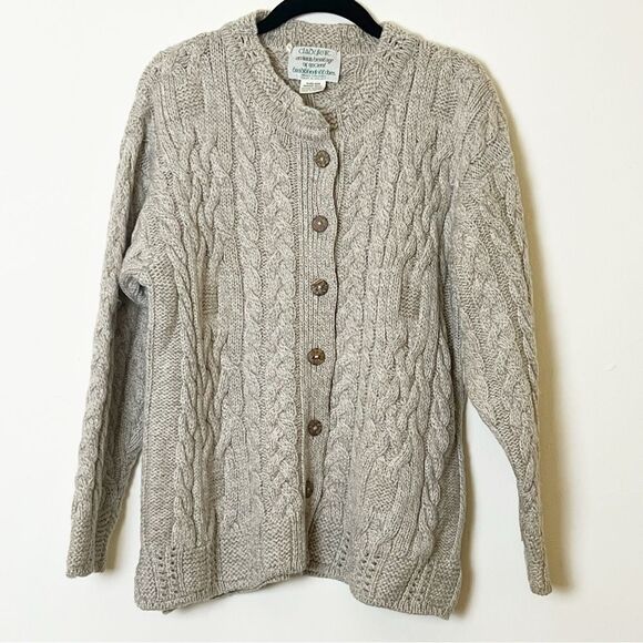 Vintage Cladyknit Button- Down Cable Knit Grandpa Cardigan 100% Merino Wool, Sm - Picture 1 of 11